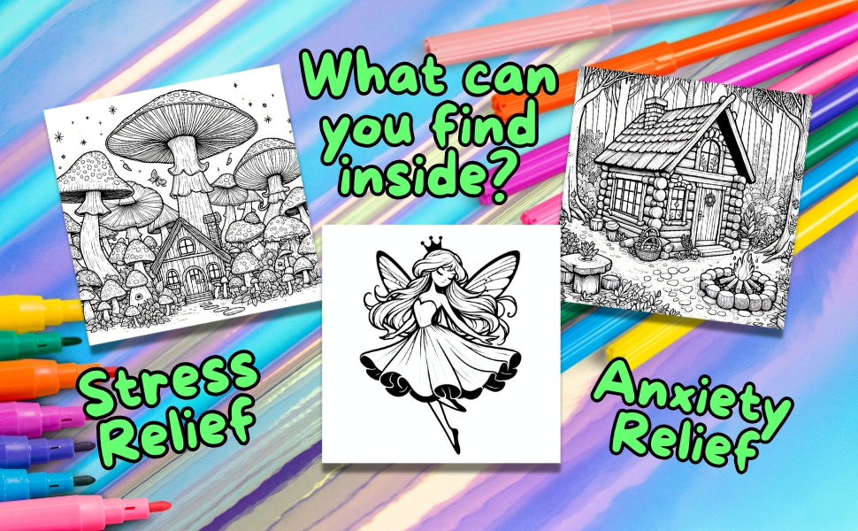 Stress Relief Coloring Book: Magical Mushrooms and Fairy Relaxation, a Coloring Journey for Adults